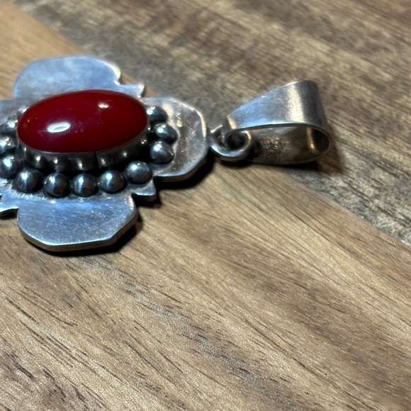 Taxco sterling silver & red coral pendant - Picture 4 of 5